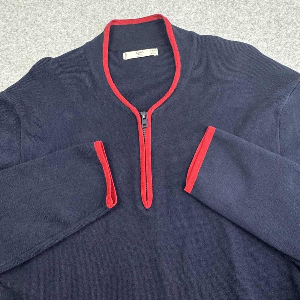 MNG Man by Mango Quarter Zip Sweater‎ Mens XL Casual Cotton Blend Pullover Navy